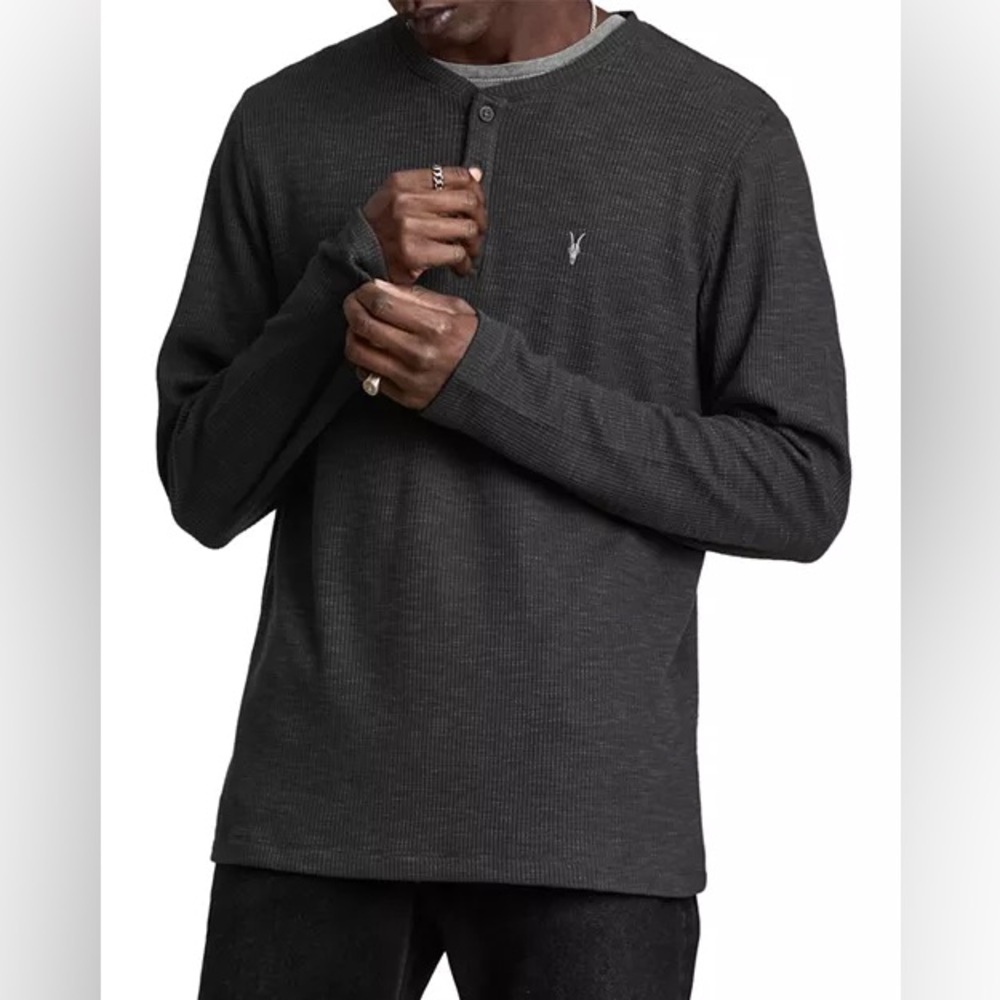 ALL SAINTS Drucker Charcoal Long Sleeve Henley